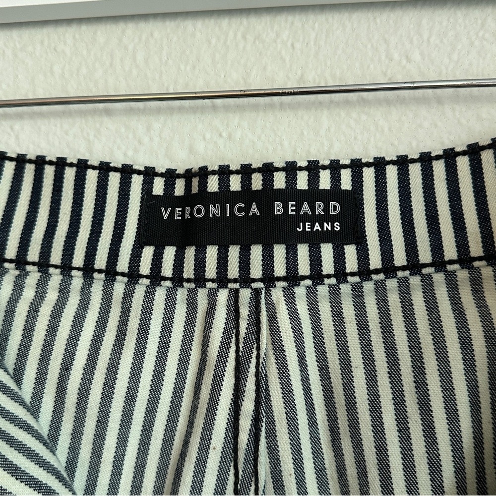 Veronica Beard Navy & White Stripe Denim Skirt with Zipper Front | Size 6 - Picture 5 of 7